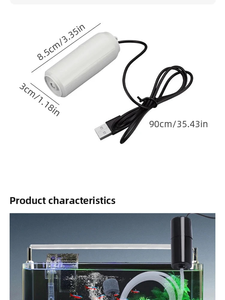 Pompe à Oxygène pour Aquarium Rechargeable par USB et Portable