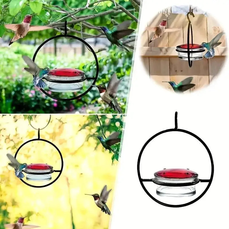 Metal Hanging Hummingbird Feeder with Glass Bottle