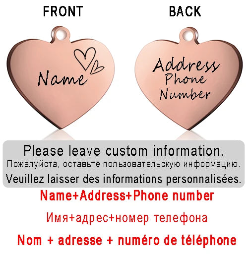 Personalized Pet ID Tag for Collar - Engraved Heart Tag