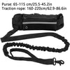 Black hands-free dog leash with a waist bag and strap shown flat.