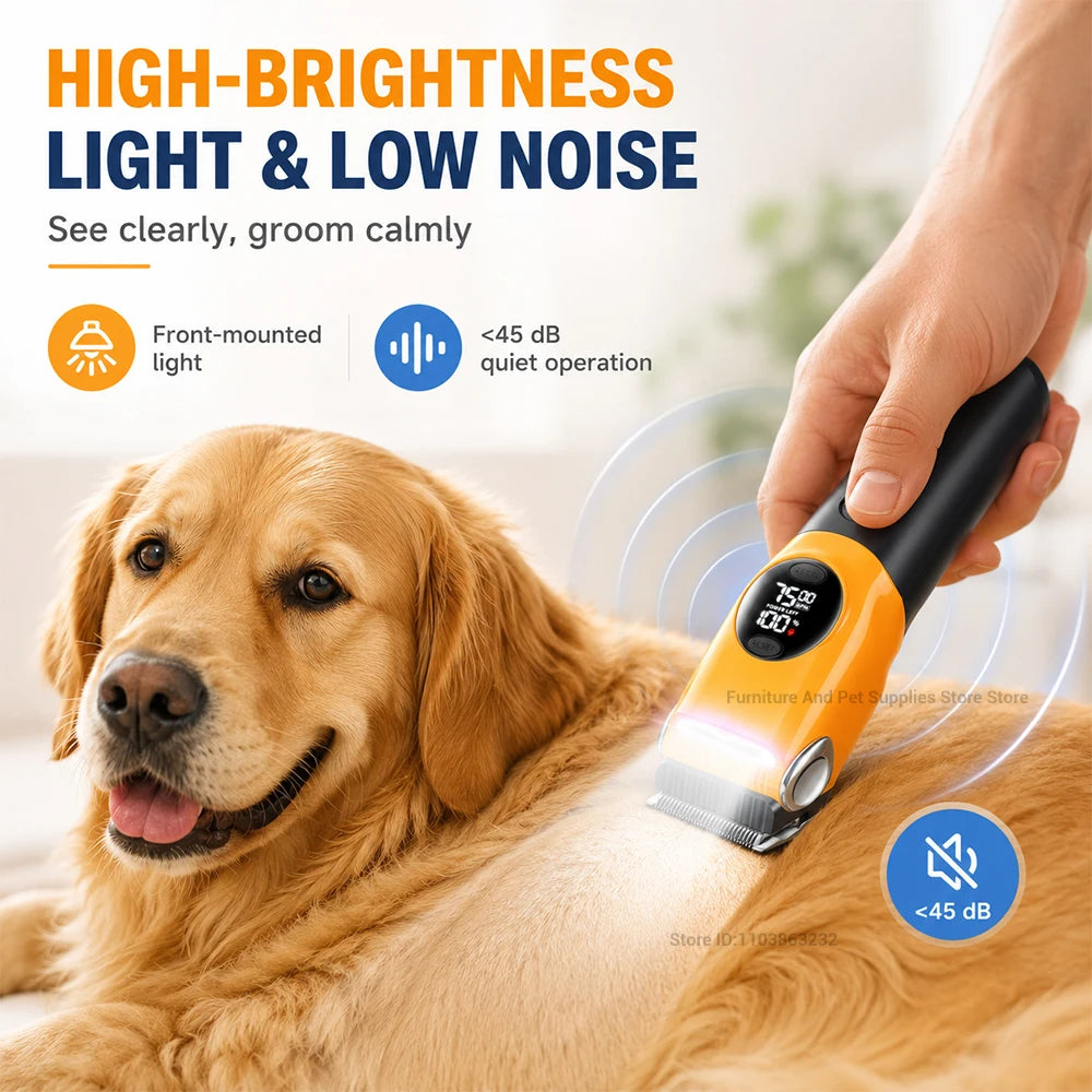 Professional Cordless Pet Grooming Clipper with LED Light and 6 Guide Combs