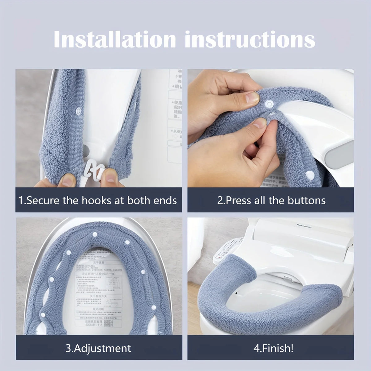 Plush Non-Slip Toilet Seat Cover with Thermal Fleece Lining