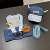 Denim Dog Harness and Leash Set with Matching Hat