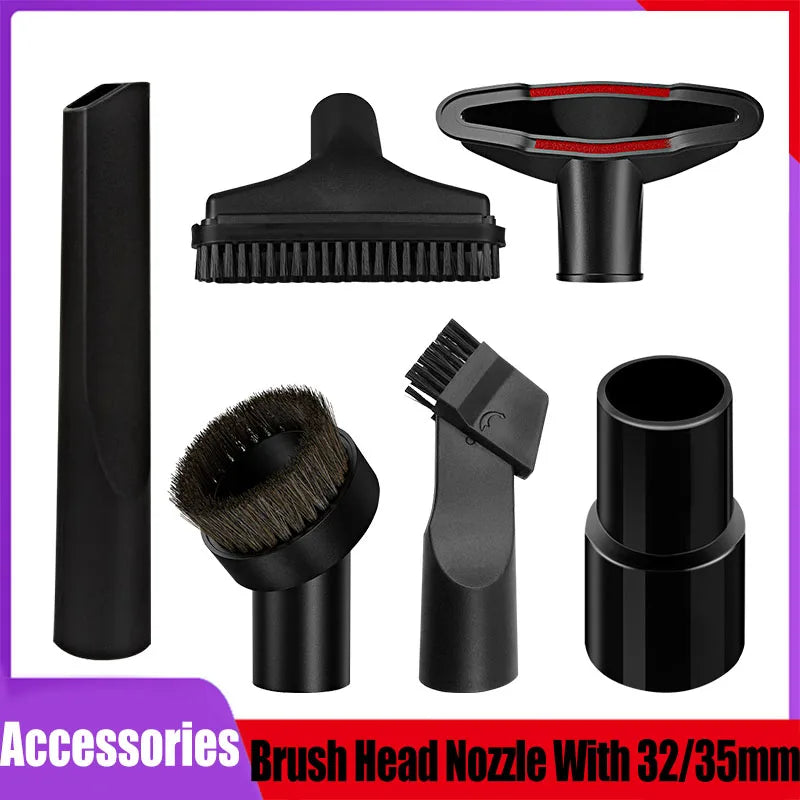 Black vacuum cleaner crevice nozzle brush with 32/35mm adapter accessories