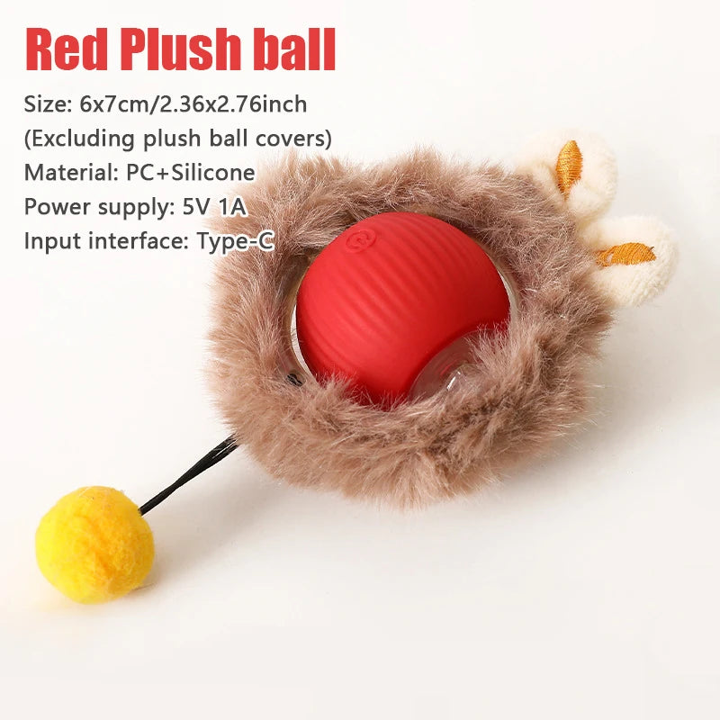Roter Plüschball-Haustierspielzeug mit falssem Schwanz und gelbem Accessoire.