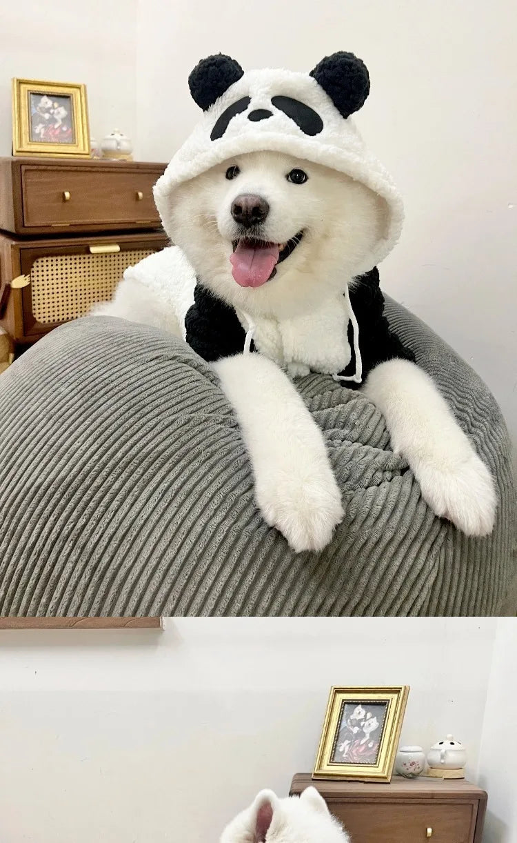 Panda Design Hooded Fleece Dog Coat – Warm Winter Jumpsuit for Small & Medium Breeds