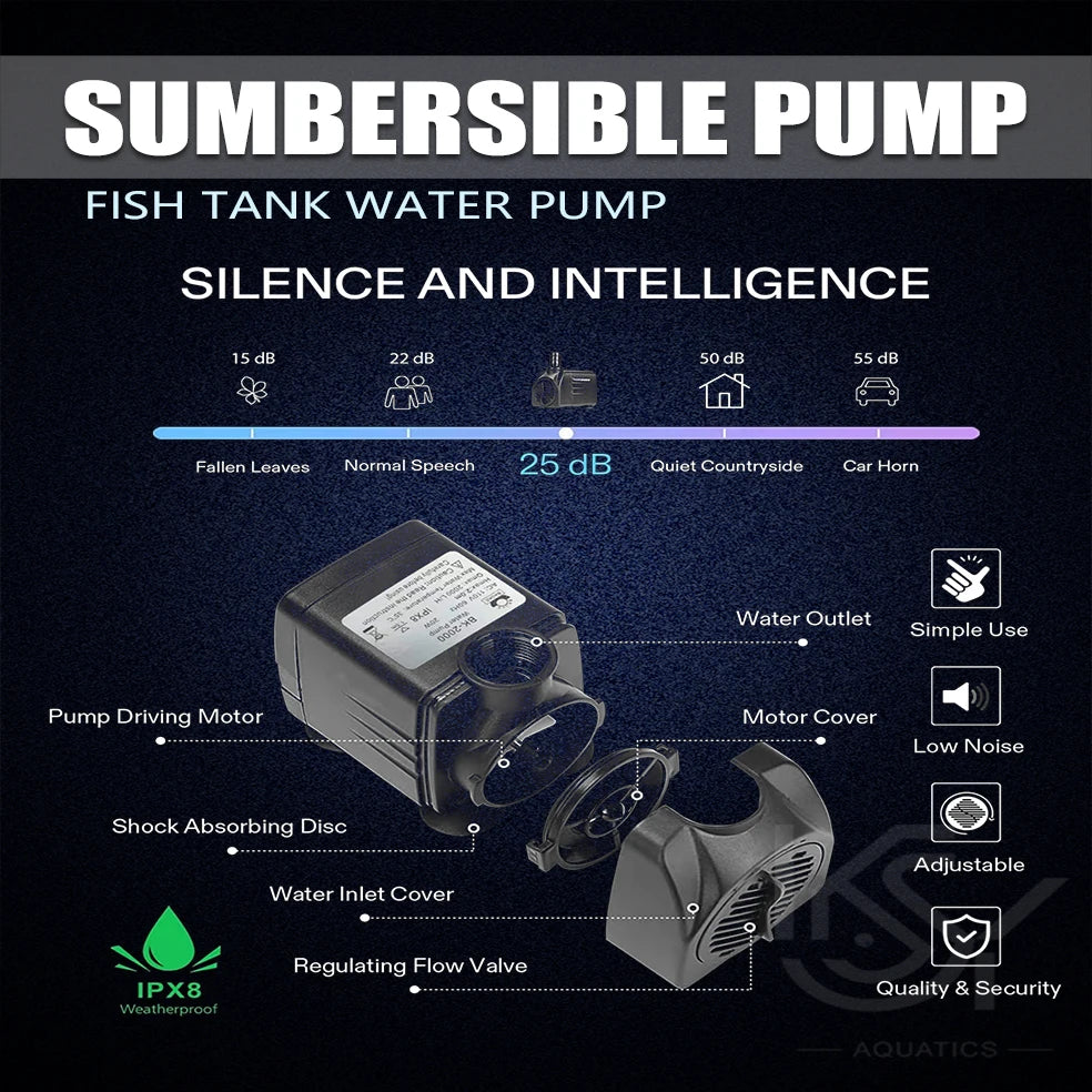 Adjustable Submersible Aquarium Water Pump – Ultra-Quiet Ceramic Shaft