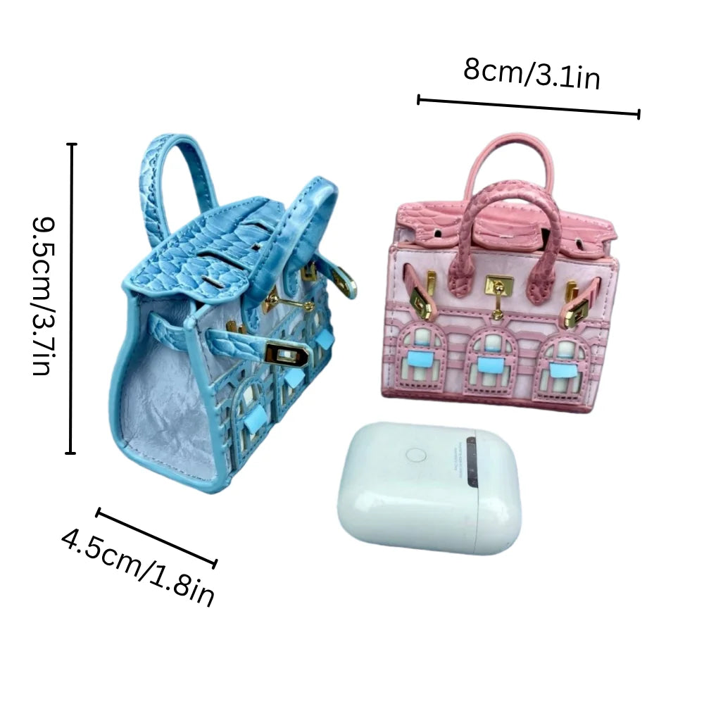 Handcrafted Mini House-Shaped Handbag with Puppy Keychain