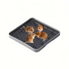A black pet litter box tray with small brown rodents sitting inside.