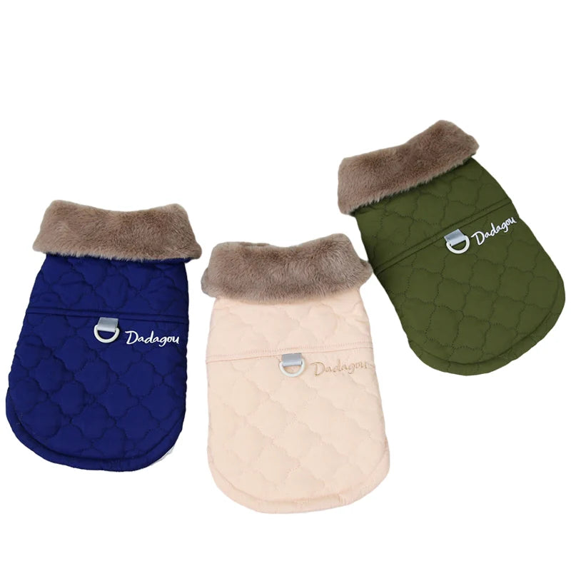 Waterproof Fur Collar Dog Jacket - Winter Warm Fleece for Small Dogs