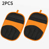 A pair of orange and black reusable pet hair removal gloves.