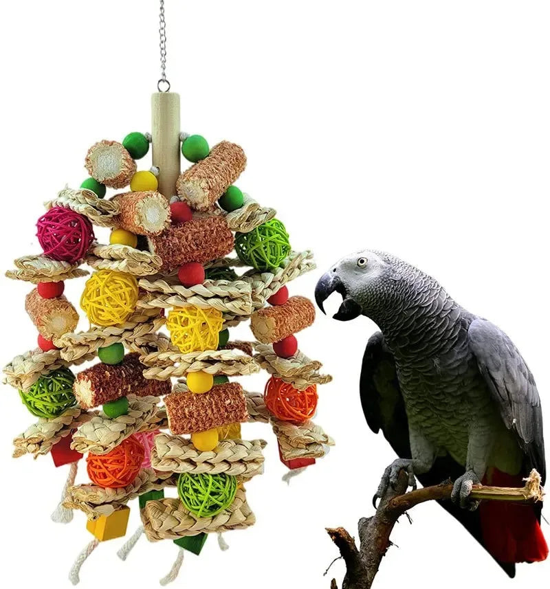 Wooden Bird Swing Toy with Chewing Beads for Parrots and Budgies