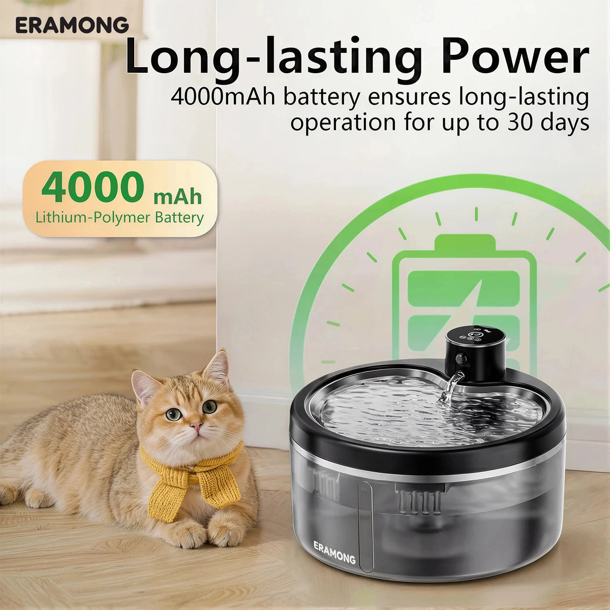 Wireless Cat Water Fountain with Smart Sensor and 4000mAh Battery