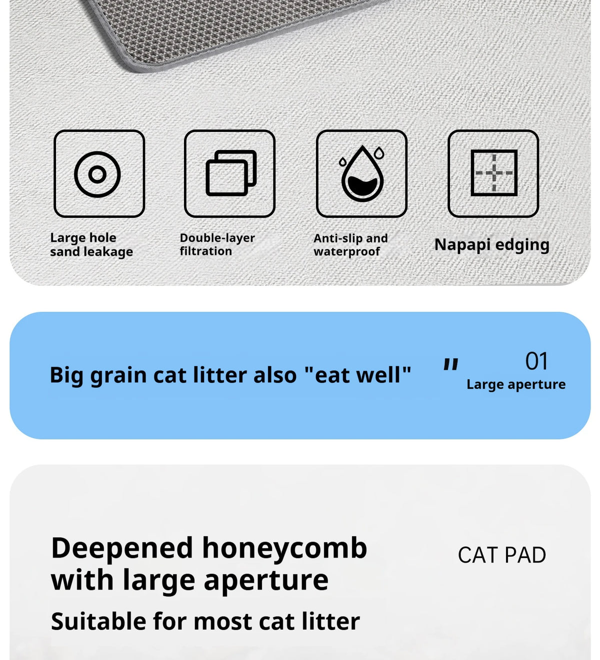 Waterproof Double-Layer Cat Litter Mat with Non-Slip Base