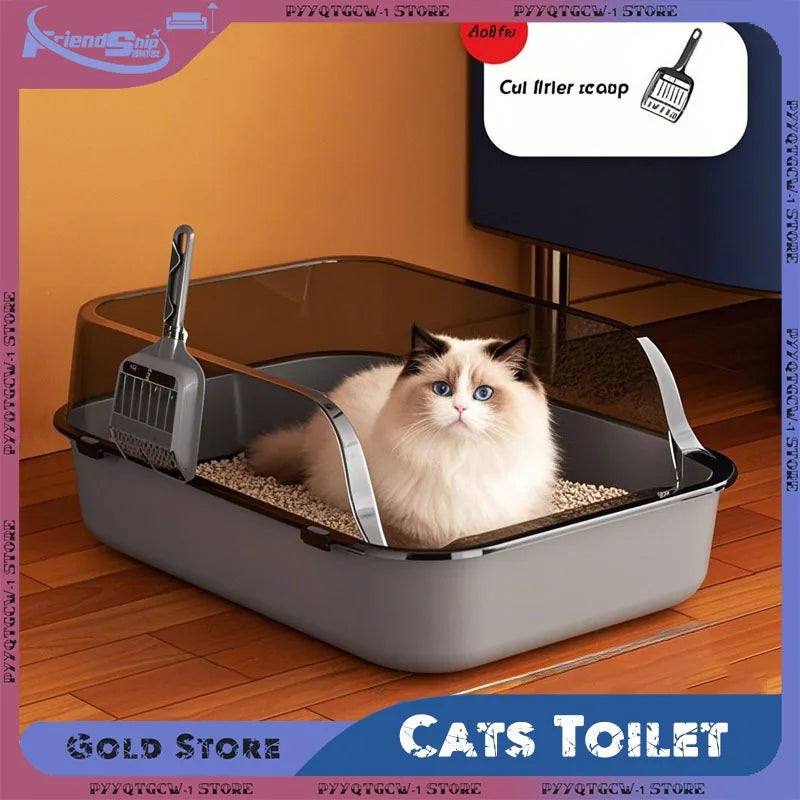 Semi-Enclosed Cat Litter Box with High Splash Guard