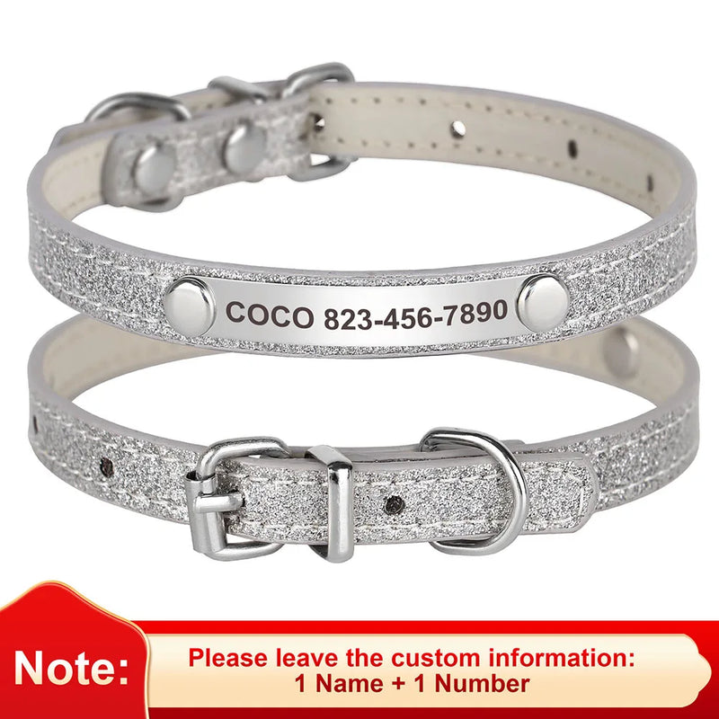 Individuell gravierte Leder-Hundehalsband mit ID-Tag