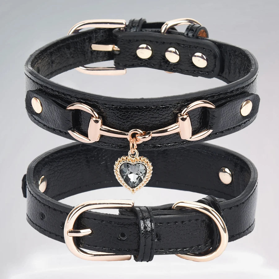 Rhinestone Heart Charm Color-Changing Dog Collar