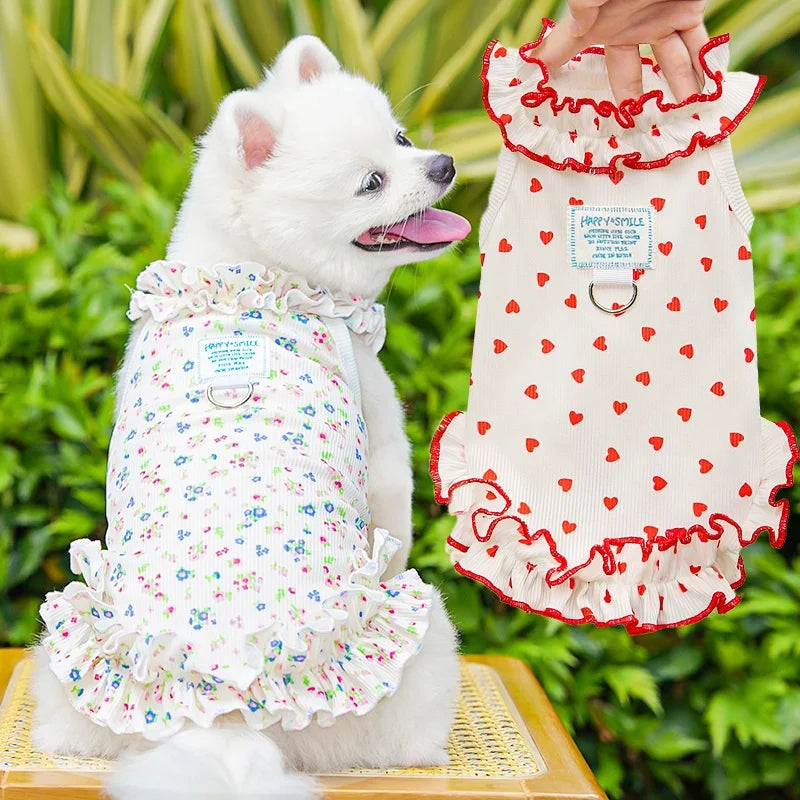 Floral Princess Pet Dress with Heart Print