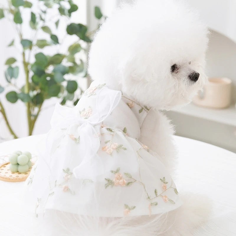 Princess Mesh Dog Dress with Bow Lace Trim