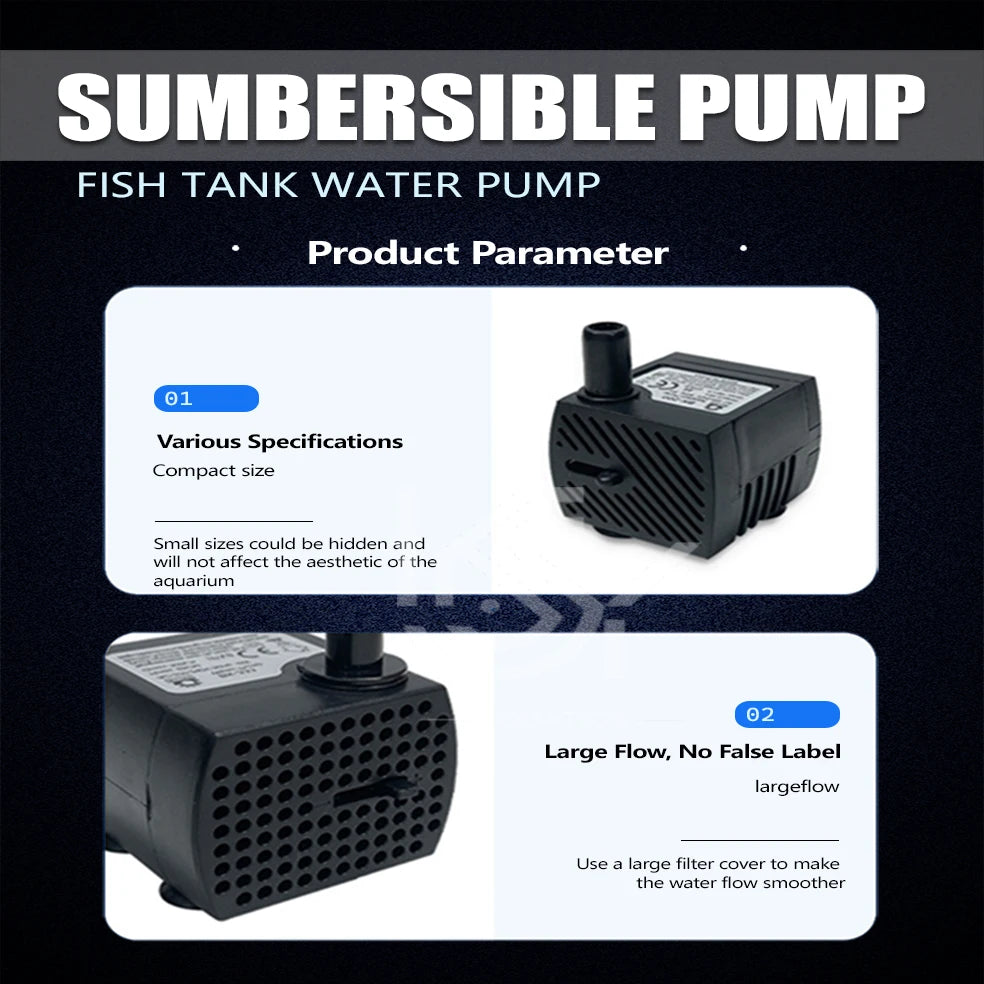 Adjustable Submersible Aquarium Water Pump – Ultra-Quiet Ceramic Shaft