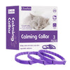 Box and purple silicone calming pheromone collars for pets with a cat illustration