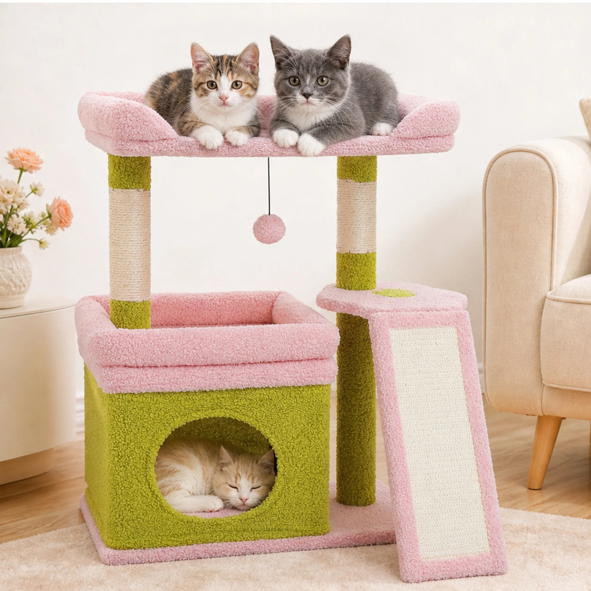 Compact Cat Tree Tower with Sisal Scratching Posts and Cozy Perches