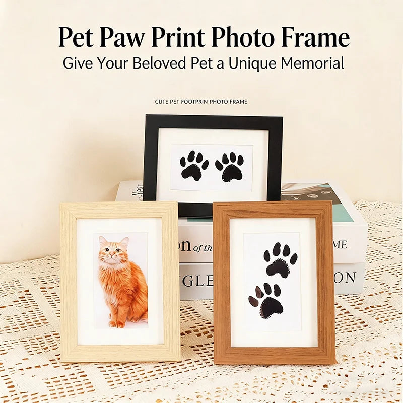 Wooden Baby Handprint & Pet Paw Print Keepsake Frame with Imprint Kit