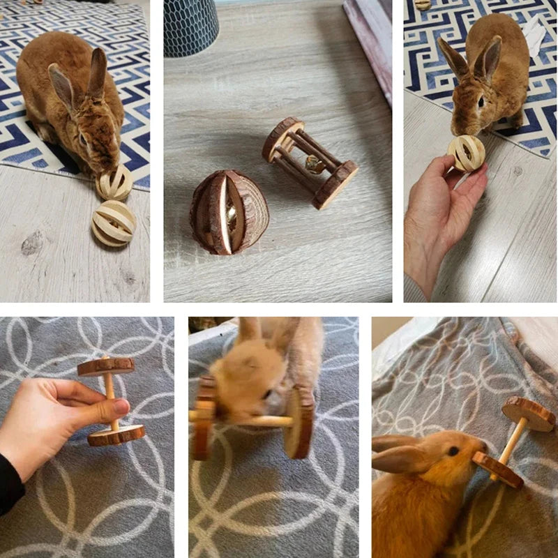 Natural Wooden Chew Toy Set for Small Pets – Guinea Pigs, Rabbits & Hamsters