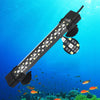 Schwarze programmierbare Vollspektrum-Aquarienleuchte beleuchtet farbenfrohe Fische im blauen Wasser.