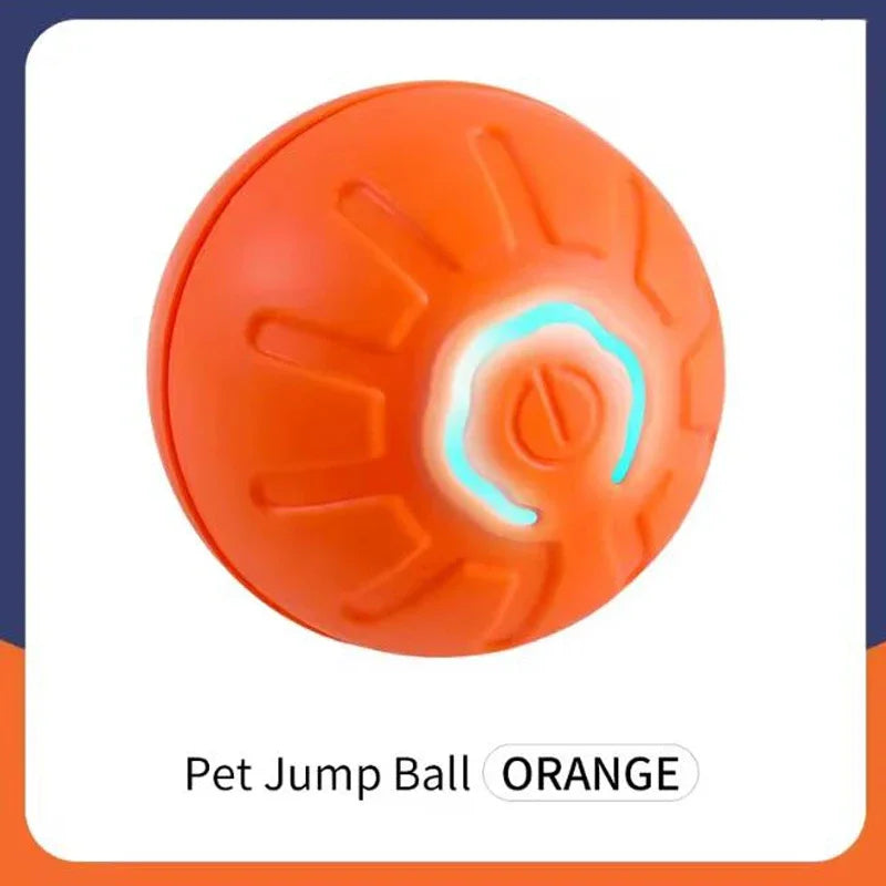 Orange interactive motion pet jump ball toy with a glowing light feature