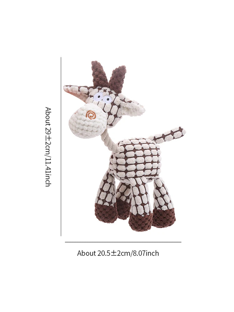 A plush stuffed donkey dog toy with a squeaker, featuring brown and white fur.
