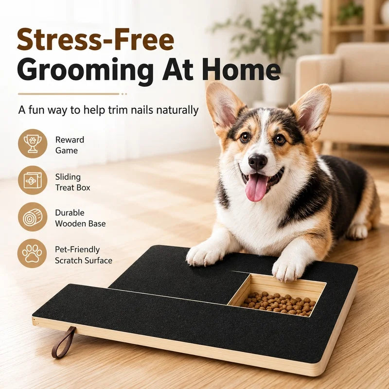 Wooden Dog Nail Scratch Board with Treat Box and Sandpaper Pad