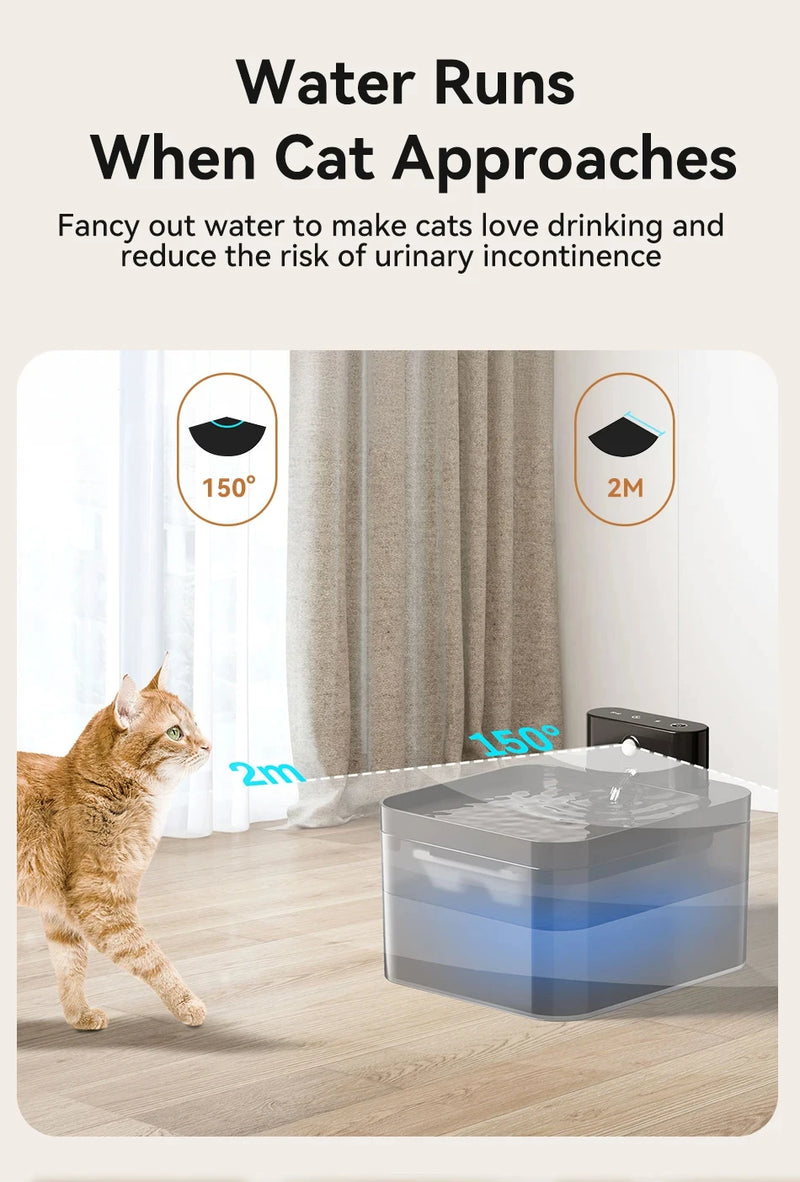 Wireless Cat Water Fountain with Infrared Sensor and 2600mAh Battery