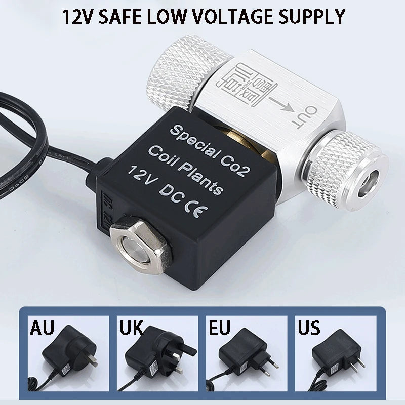 A black 12V DC safe low voltage supply with a coil plant output connector for aquarium equipment.