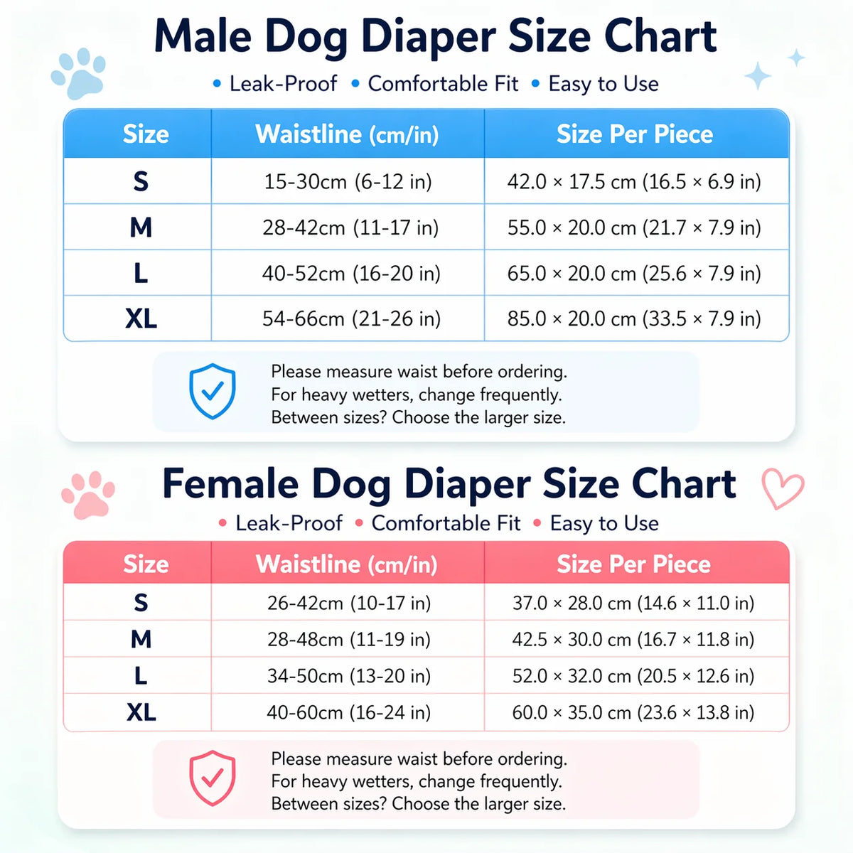 Soft Breathable Disposable Diapers for Dogs - 40 Pack