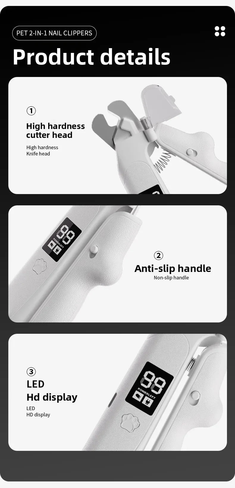 2-in-1 Pet Nail Clipper and Grinder with LED Light