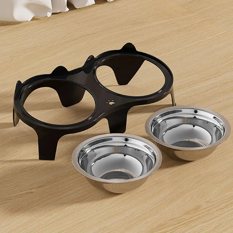 Stainless Steel Anti-Tip Cat & Dog Bowl with Double Compartments