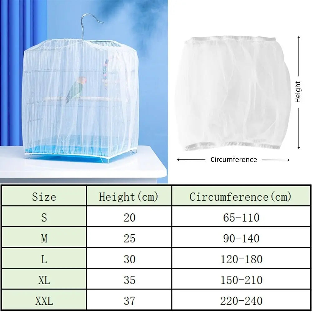 A set of universal bird cage mesh covers in various sizes, showing the mesh material and dimensions.