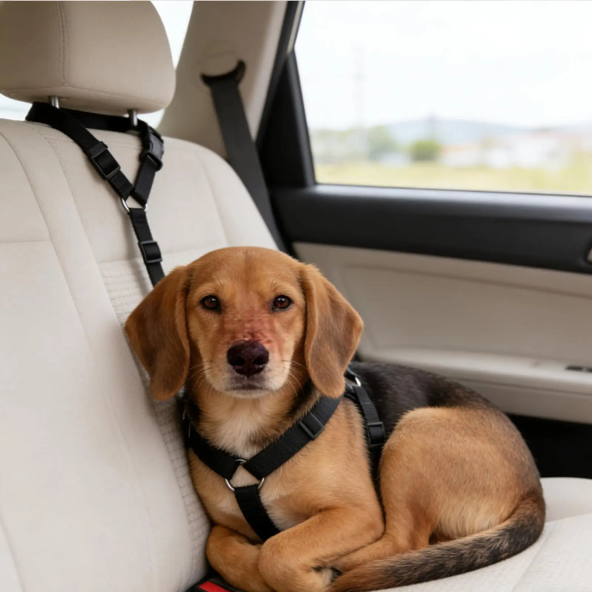 Adjustable Dog Car Seat Belt with Shock-Absorbing Elastic Leash