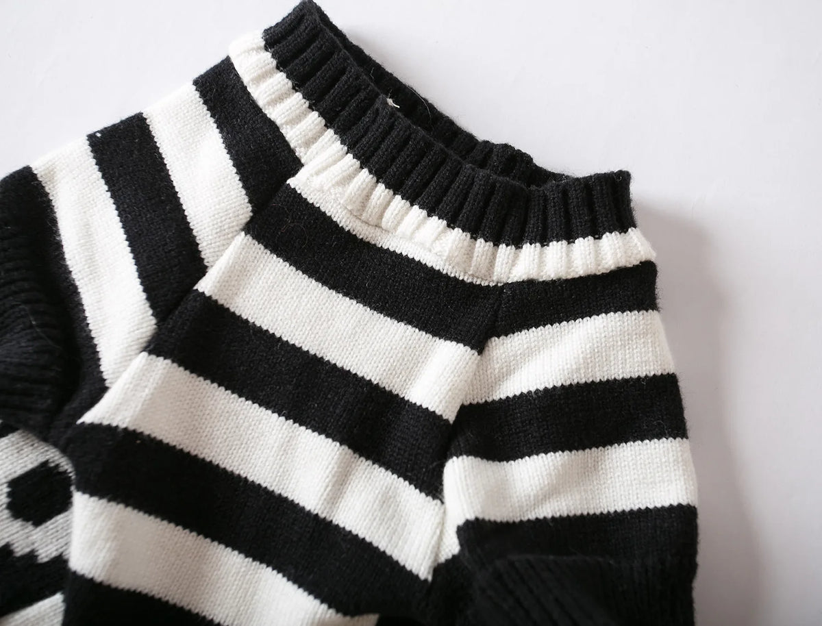 Black and white striped knitted sweater for pets