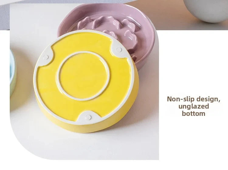 Ceramic Elevated Cat Bowl with Slow Feeder Design