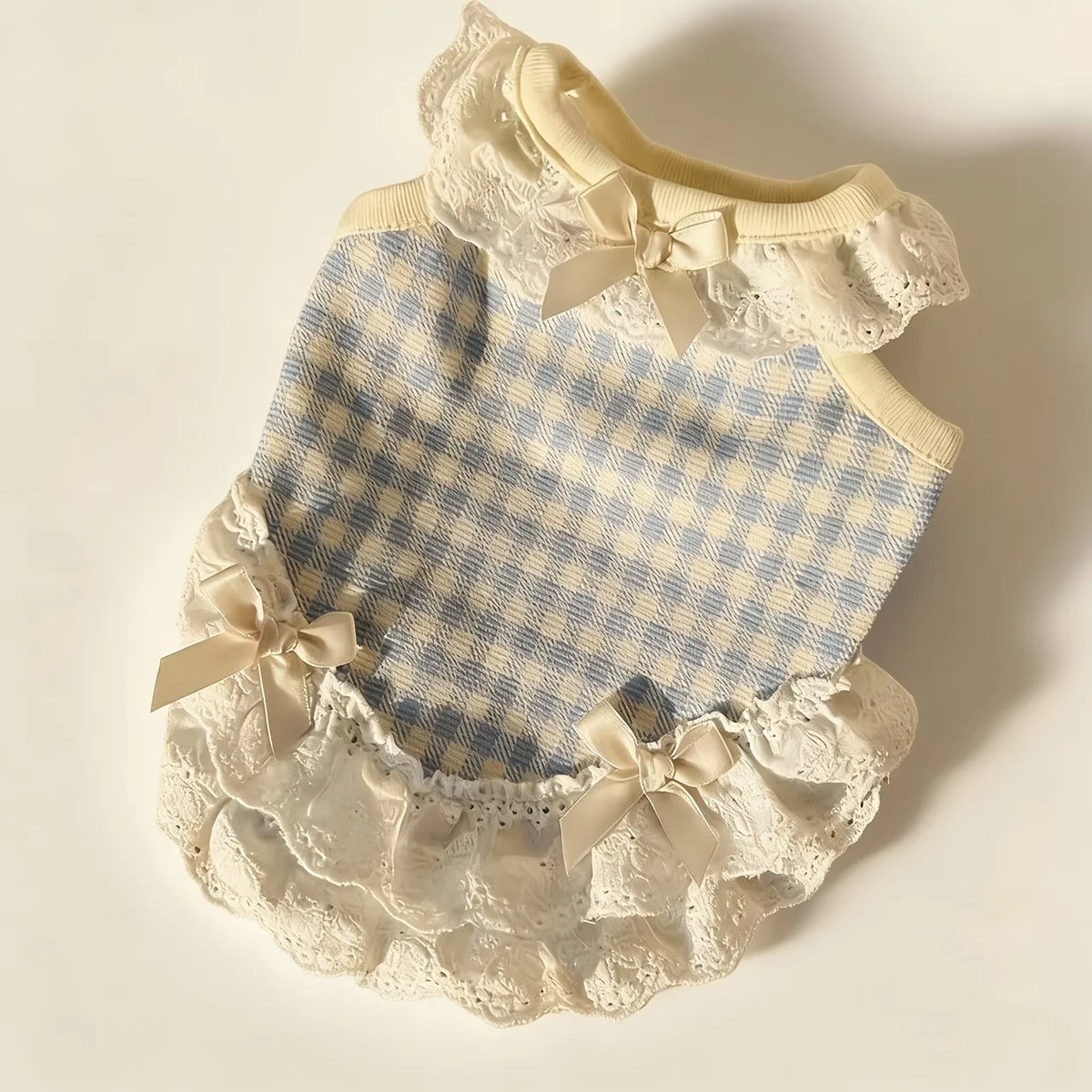 Plaid Lace Pet Dress with Bowknot for Small Dogs and Cats