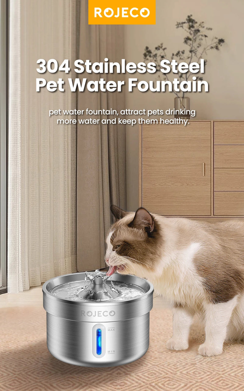 Fuente de Agua para Mascotas de Acero Inoxidable