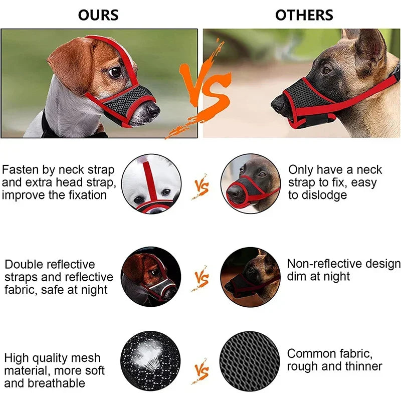 Adjustable Breathable Mesh Dog Muzzle with Reflective Strip