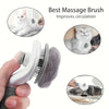 A white pet hair removal brush is shown being used on a cat's fur.