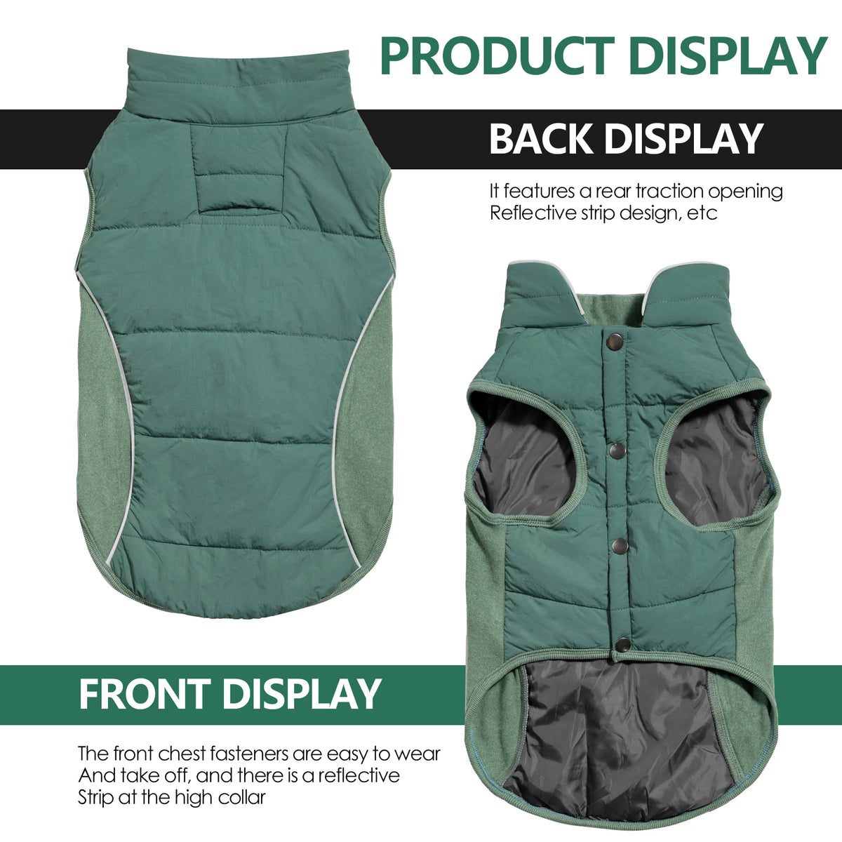 Reflective Waterproof Dog Coat with Fleece Lining and Leash Hole