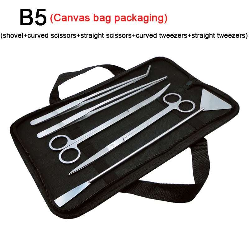 Stainless Steel Aquarium Tool Set with Scissors, Tweezers, and Shovel