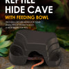 Reptile Hide Cave Decor with 2 Food Bowls