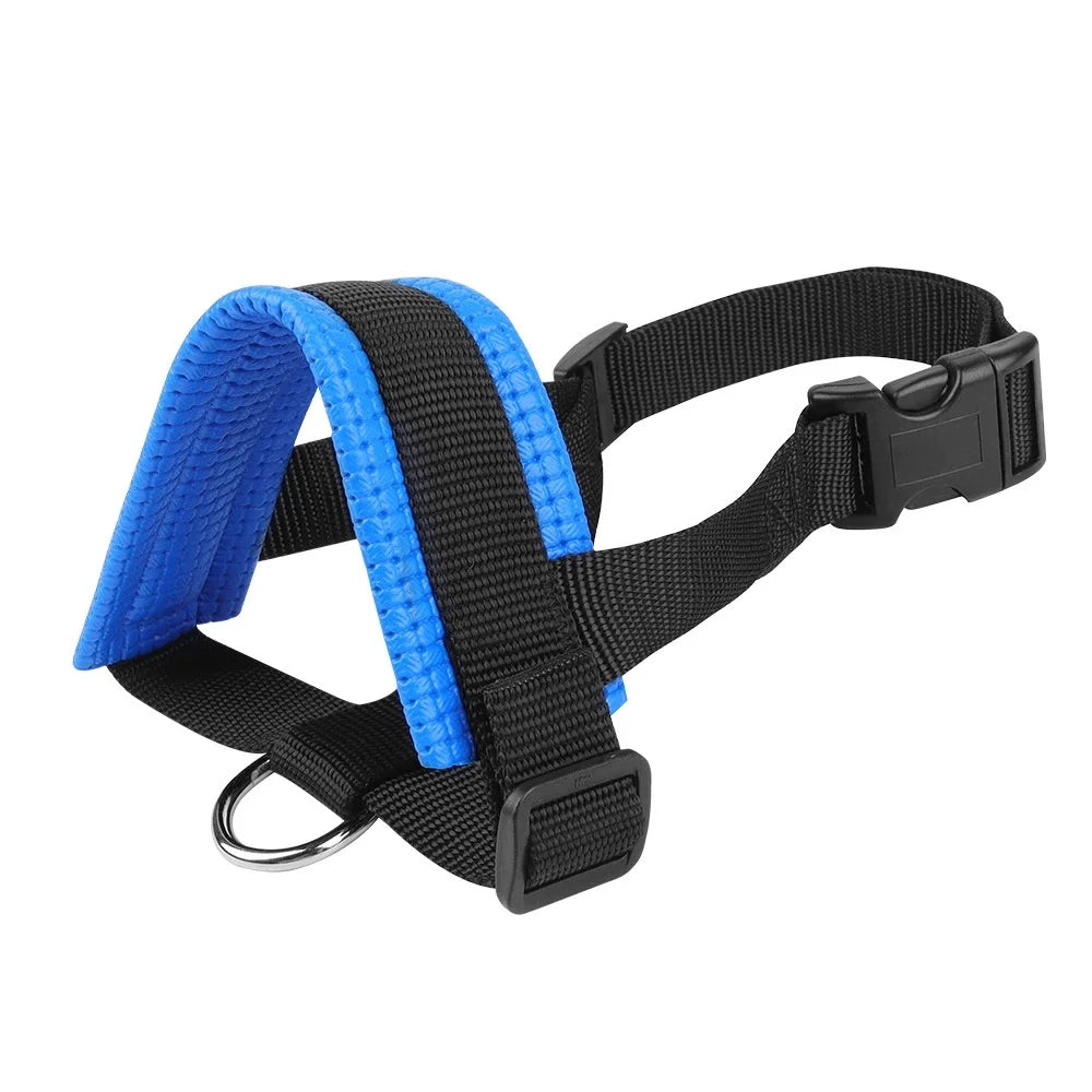 Black and blue adjustable breathable dog muzzle with a buckle for anti-biting control