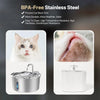 Stainless steel pet water fountain with a visible water level window and a silent pump